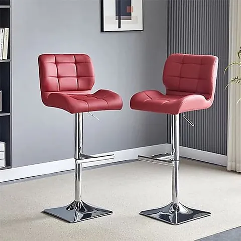 BRAND NEW BOXED SET OF 2 CANDID BORDEAUX BAR STOOLS IN FAUX LEATHER WITH CHROME PLATED BASE (1 BOX)