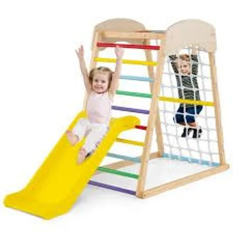 BOXED COSTWAY 4-IN-1 JUNGLE GYM WOODEN INDOOR TODDLER PLAYGROUND WITH SLIDE