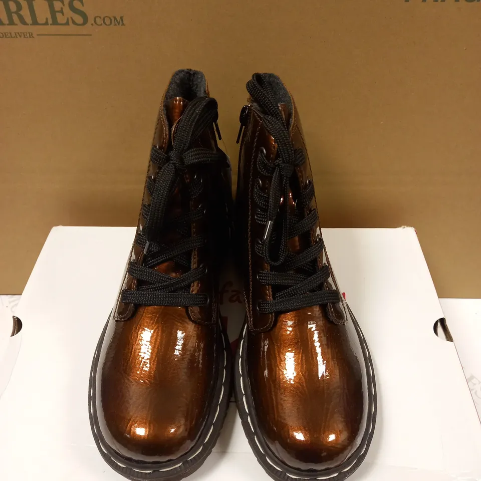 RIEKER LACE ANKLE BOOT BRONZE - SIZE 5