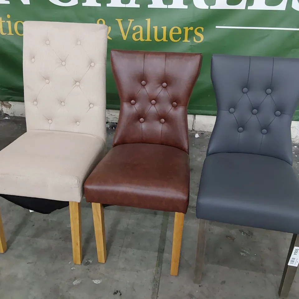 THREE ASSORTED BUTTONED BACK DINING CHAIRS 