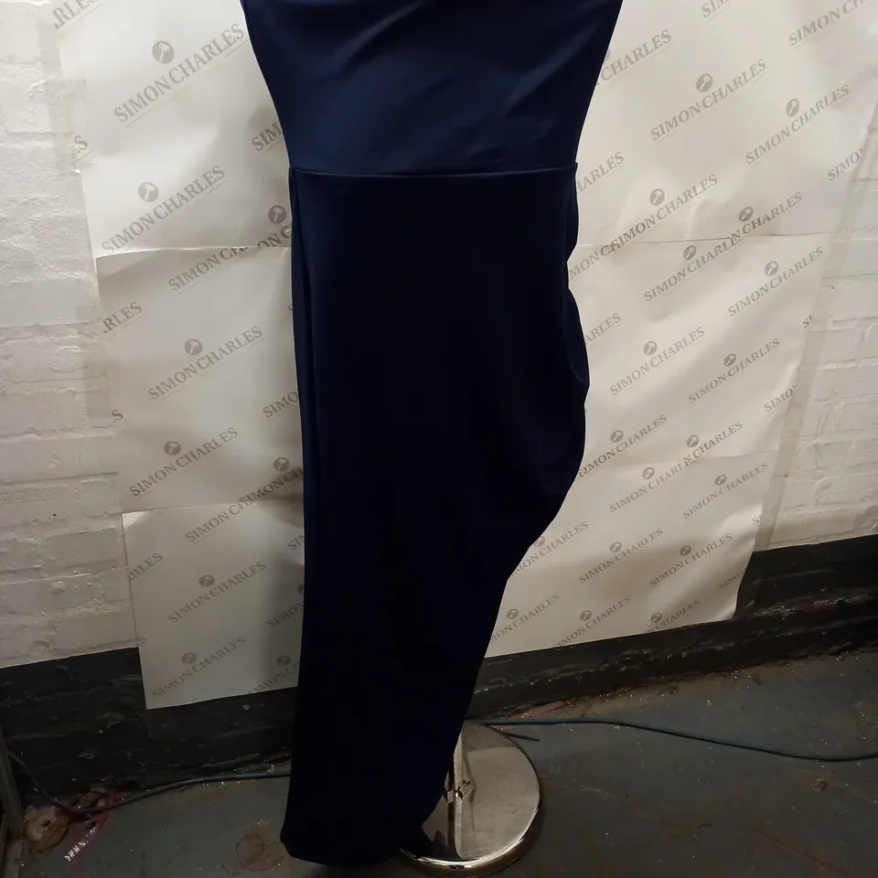 BOOHOO ROUCHED WRAP BANDEAU MAXI DRESS IN NAVY - 16