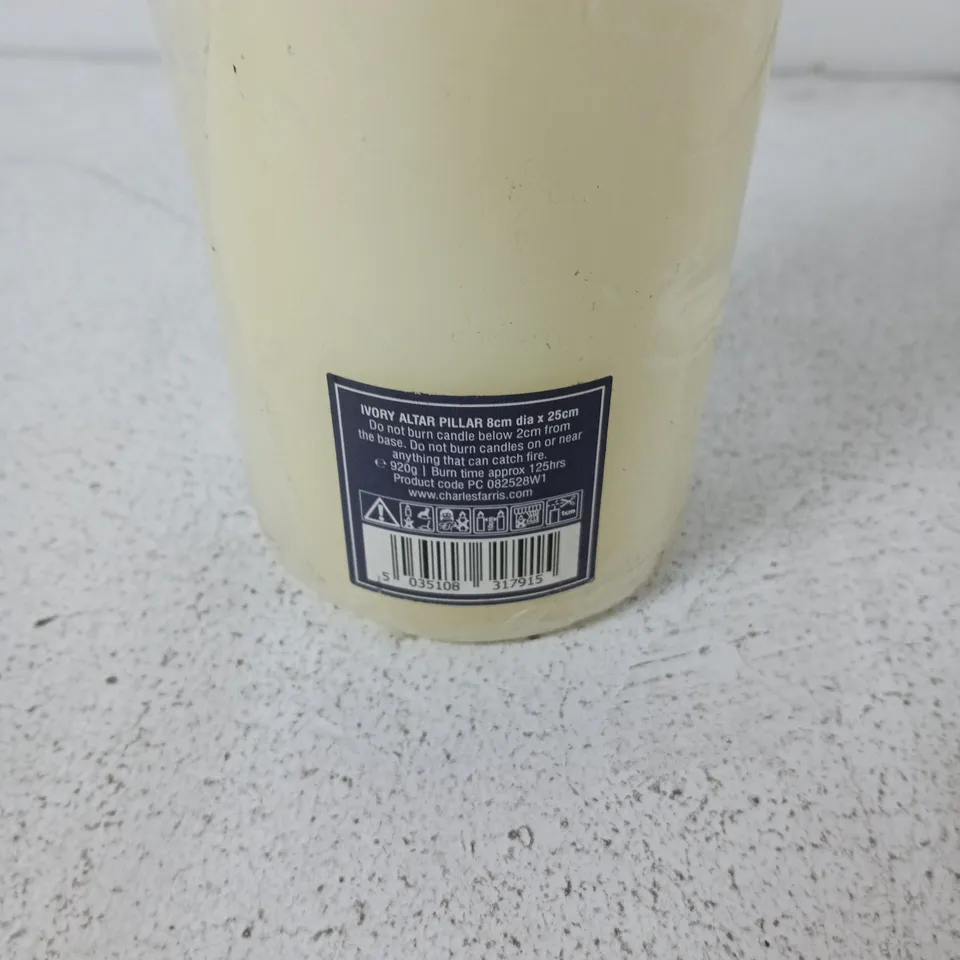CHARLES FARRIS IVORY ALTAR PILLAR CANDLE 8CM X 25CM