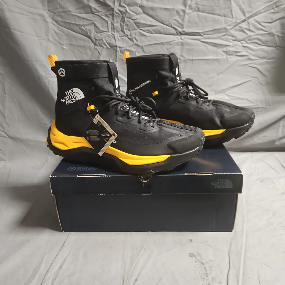 BOXED PAIR OF THE NORTH FACE SUMMIT FASTPACK GORE-TEX BOOTS IN BLACK/YELLOW SIZE UK 13