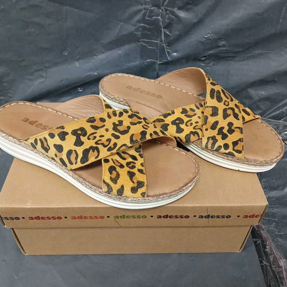 BOXED PAIR OF ADESSO BAMBAM PRINTED SUEDE WRAP SANDAL - UK SIZE 39