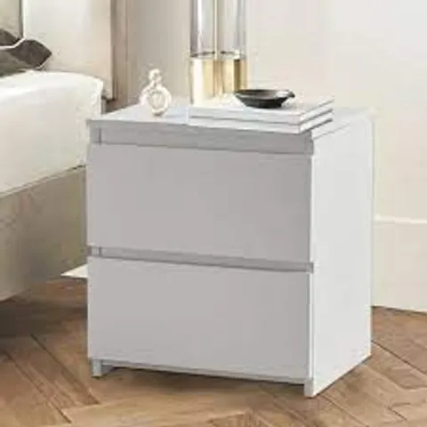 BOXED WHITE MODERN BEDSIDE TABLE