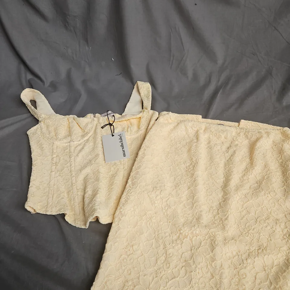 MARS THE LABEL CINCHED LACE CORSET TOP AND SKIRT SET YELLOW SIZE 10