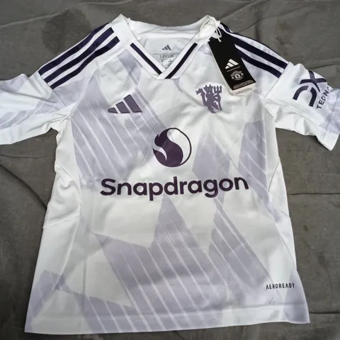 ADIDAS KIDS' FOOTBALL SHIRT – WHITE/PURPLE, UK 7-8Y (US XS) – SNAPDRAGON SPONSOR (SESKO - #30)