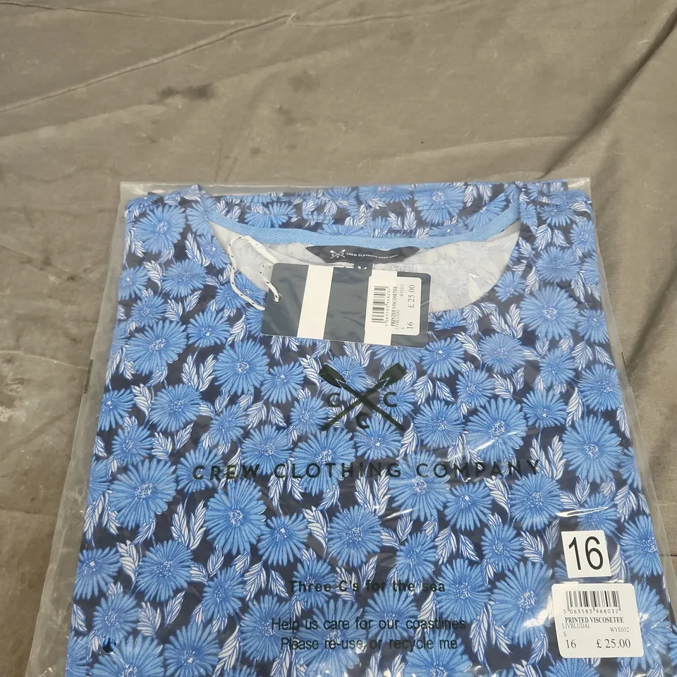 CREW CLOTHING COMPANY FLORAL PRINT TOP – BLUE, UK 16