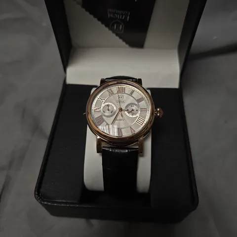 MENS ERNEST FERDINAND WATCH – SUB DIALS – BLACK LEATHER STRAP – GIFT BOX