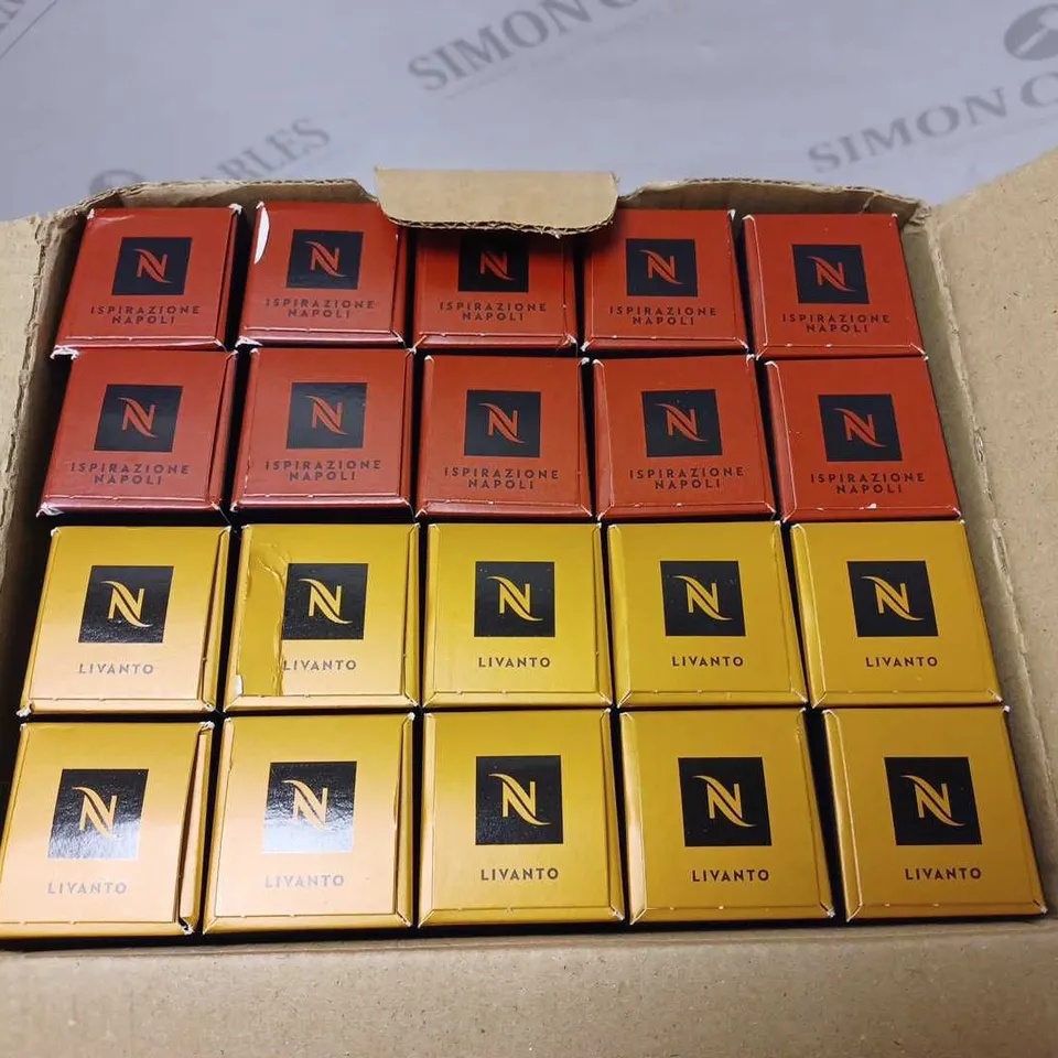 LOT OF APPROX 20 BOXES OF ASSORTED NESPRESSO COFFEE CAPSULES TO INCLUDE LIVANTO & ISPIRAZIONE NAPOLI 