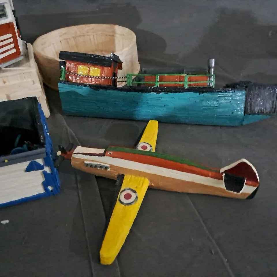 BOX OF ASSORTED HAND PAINTED ITEMS TO INCLUDE FIGURINES & VEHICLES