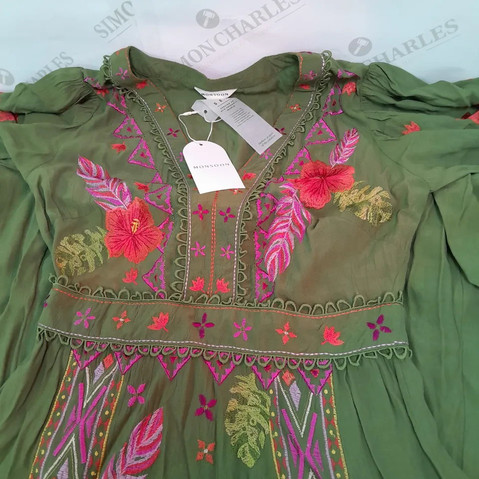 MONSOON GREEN FLOWER PRINT DRESS UK 10