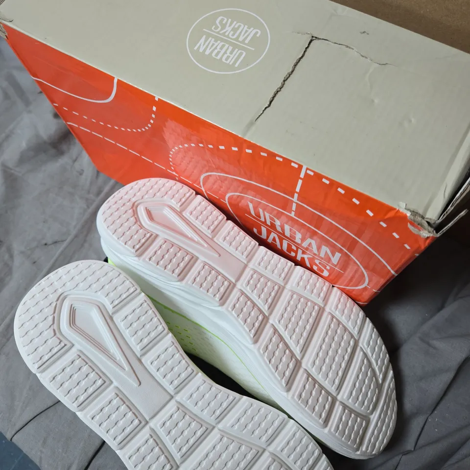 URBAN JACKS WHITE TRAINERS WITH NEON YELLOW LINING, UK 12
