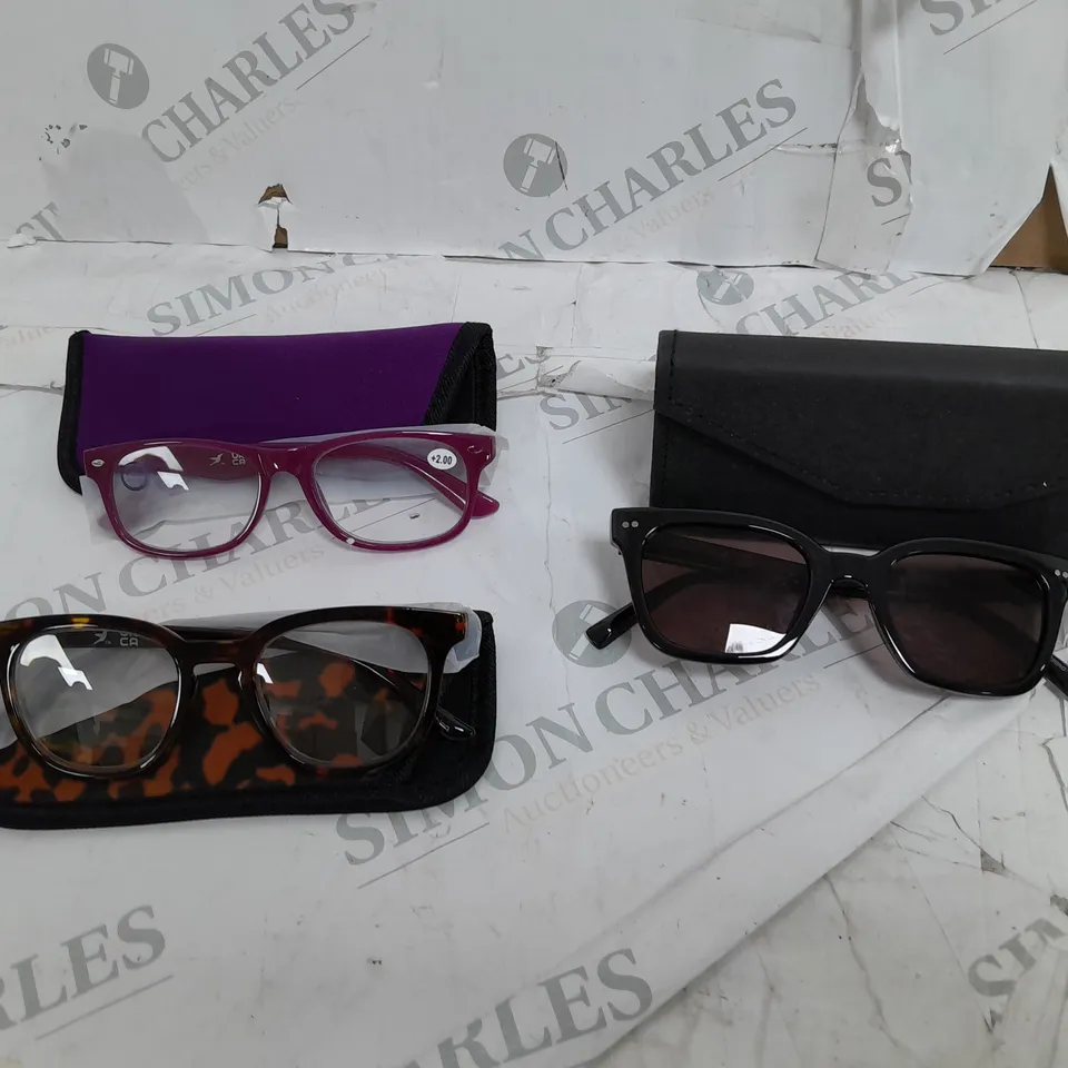 HUMMING BIRD 1 PAIR SUNGLASSES, 2 READER GLASSES TAN 2