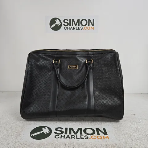 RIVER ISLAND BLACK MONOGRAM HANDBAG – GOLD HARDWARE, ZIP TOP, TWIN HANDLES