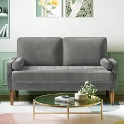 BOXED SMALL 2 SEATER SOFA, COMFY SOFA COUCH WITH SPRING CUSHION //GREY