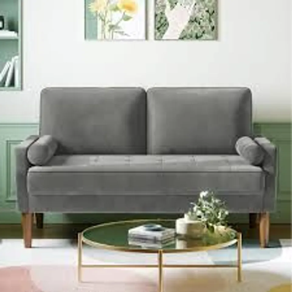 BOXED SMALL 2 SEATER SOFA, COMFY SOFA COUCH WITH SPRING CUSHION //GREY