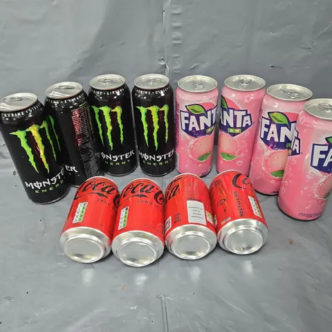 APPROXIMATELY 10 ASSORTED DRINK ITEMS TO INCLUDE - FANTA, HUEL, AND PERFECT TED ETC.
