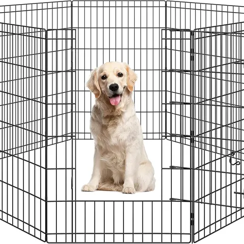 BOXED YAHEETECH 8 PANEL DOG PLAYPEN 65 X 80CM METAL FENCE - BLACK (1 BOX)