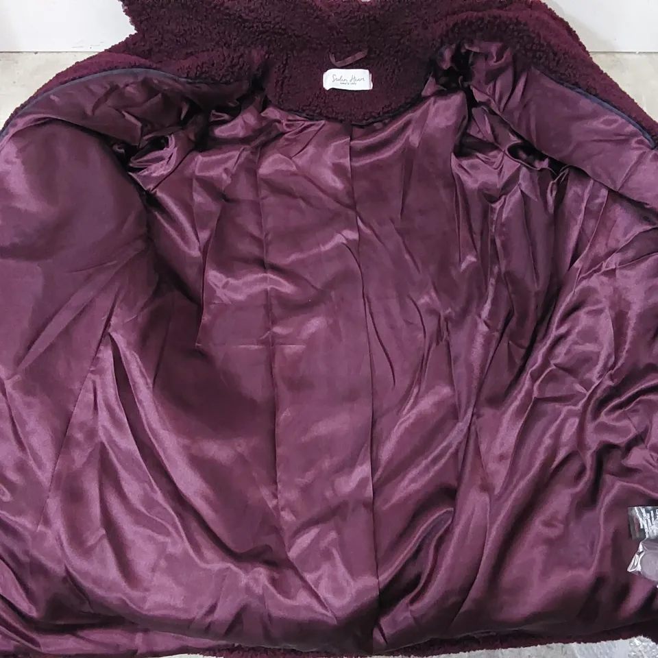 STOLEN HEART DESIGNER WOMEN'S COAT WITH SATIN LINING // BURGUNDY, SIZE MEDIUM (1 ITEM)