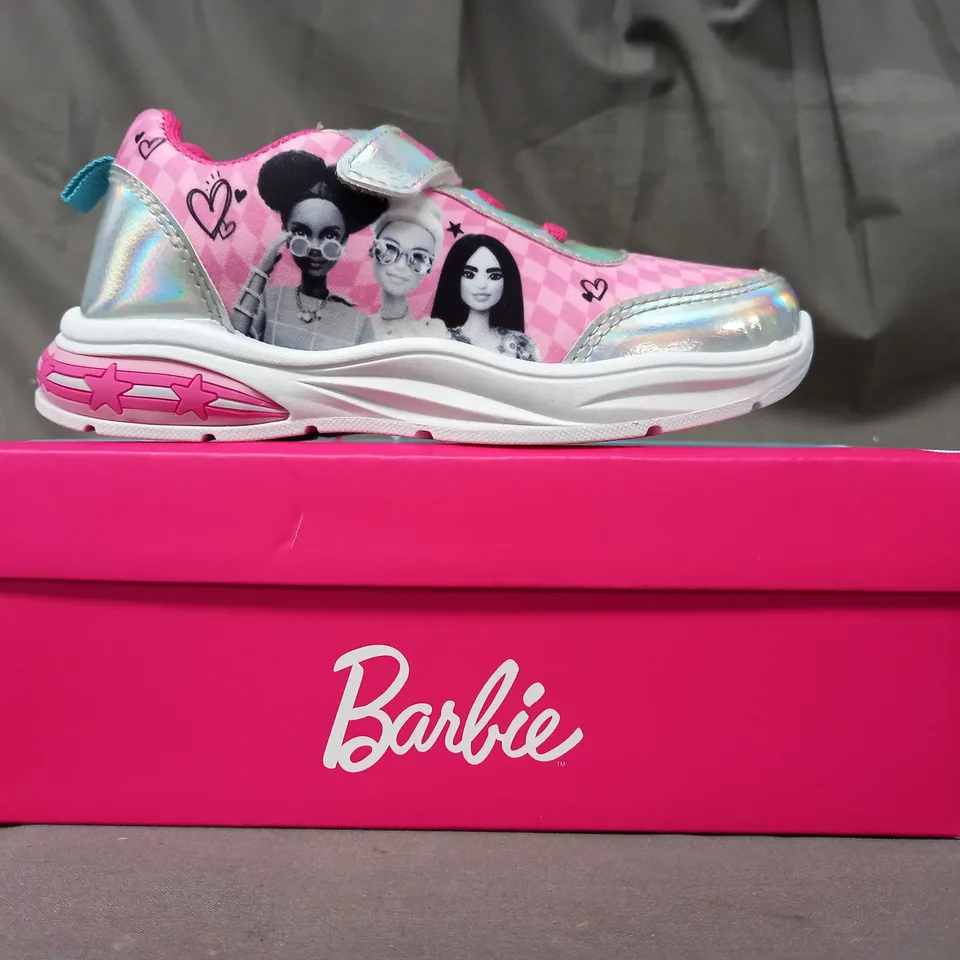 BOXED PAIR OF BARBIE KIDS SHOES IN PINK/PRISMATIC UK SIZE 11