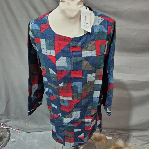 UK 8 SEASALT CORNWALL ST AGNES CLAY TUNIC – QUILTED SQUARES MARINE (WOMEN)