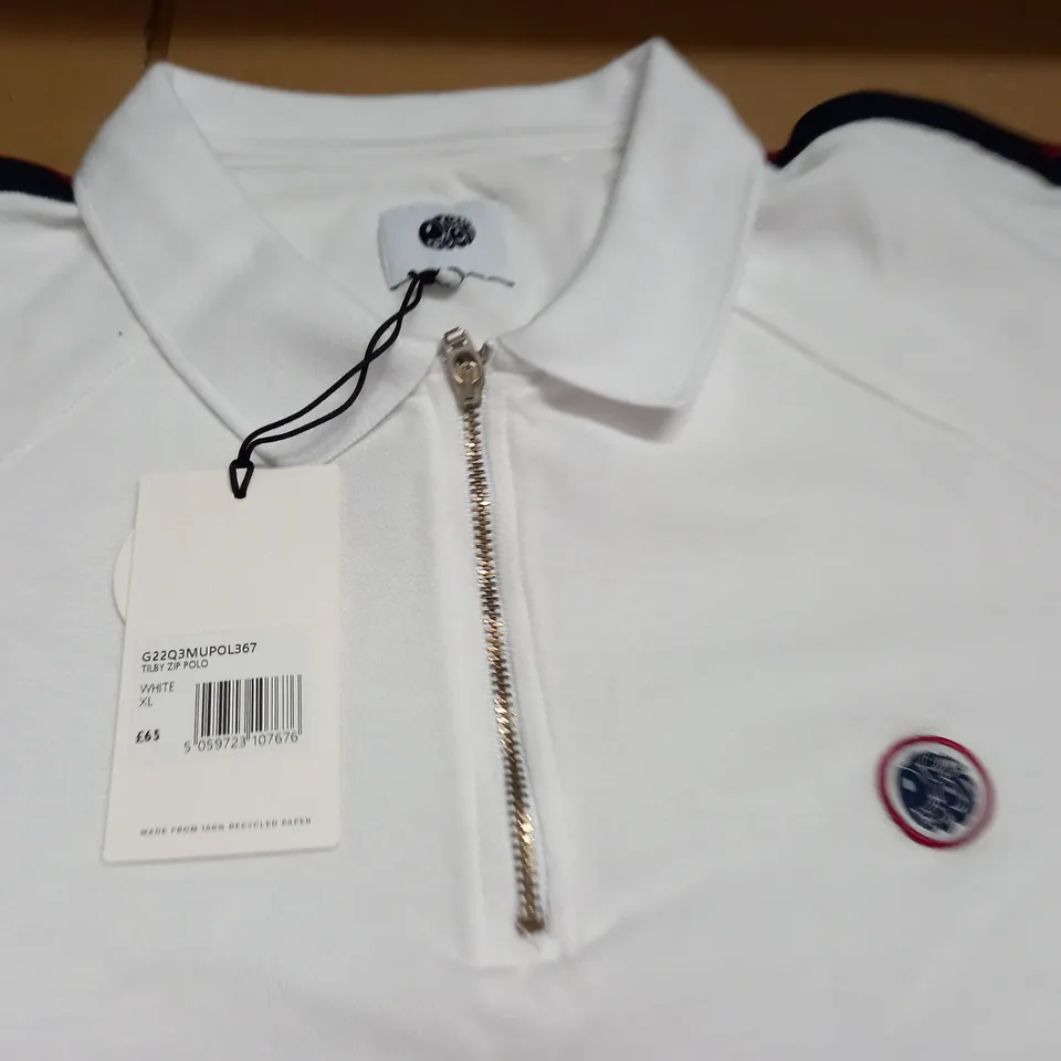 PRETTY GREEN TILBY ZIP POLO IN WHITE - XL