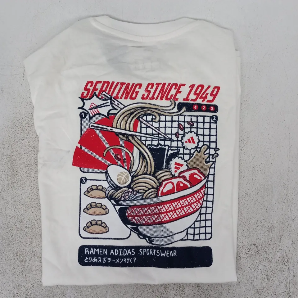 ADIDAS MEN'S RAMEN GRAPHIC T-SHIRT IN WHITE SIZE SMALL