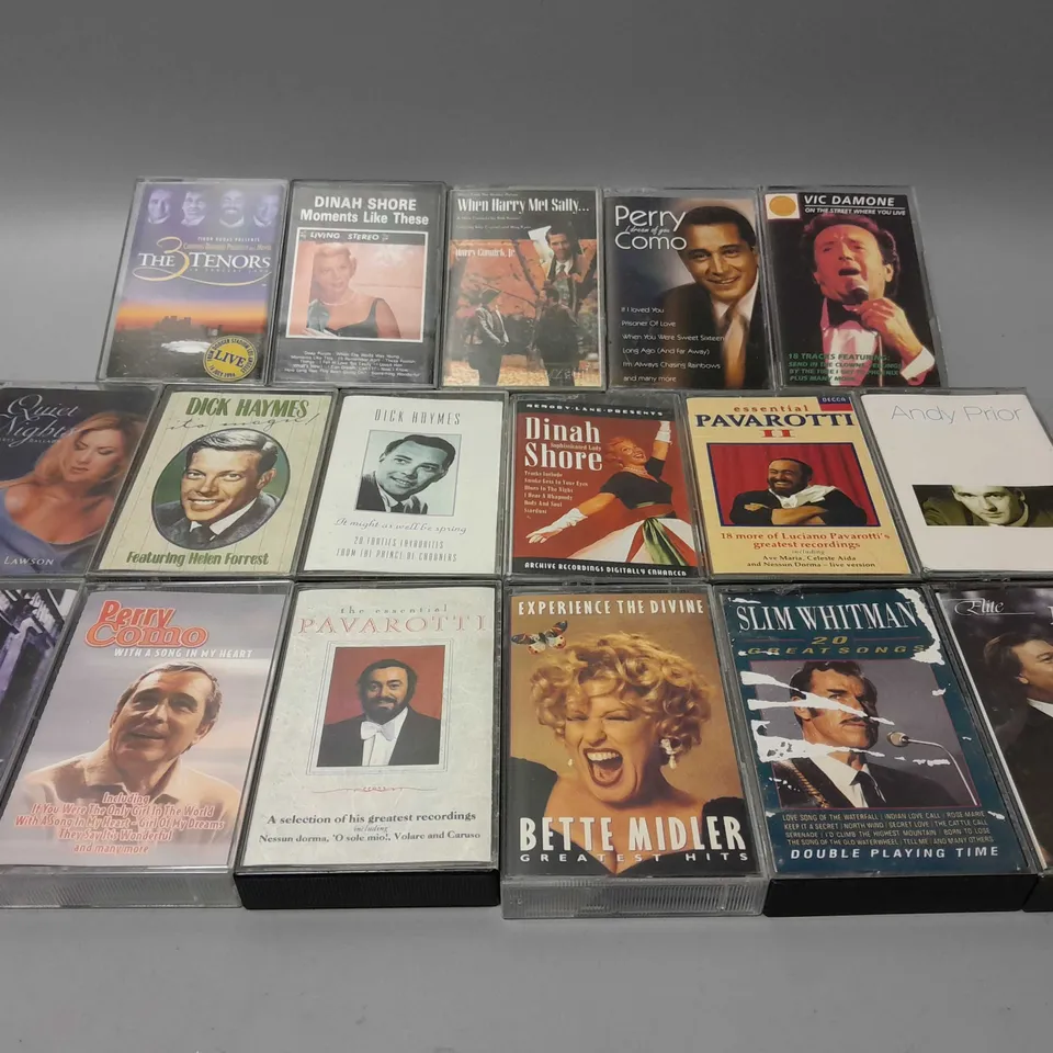 APPROXIMATELY 15 ASSORTED CASSETTE TAPES TO INCLUDE MATT MONRO, BETTE MIDLER, PAVAROTTI ETC 