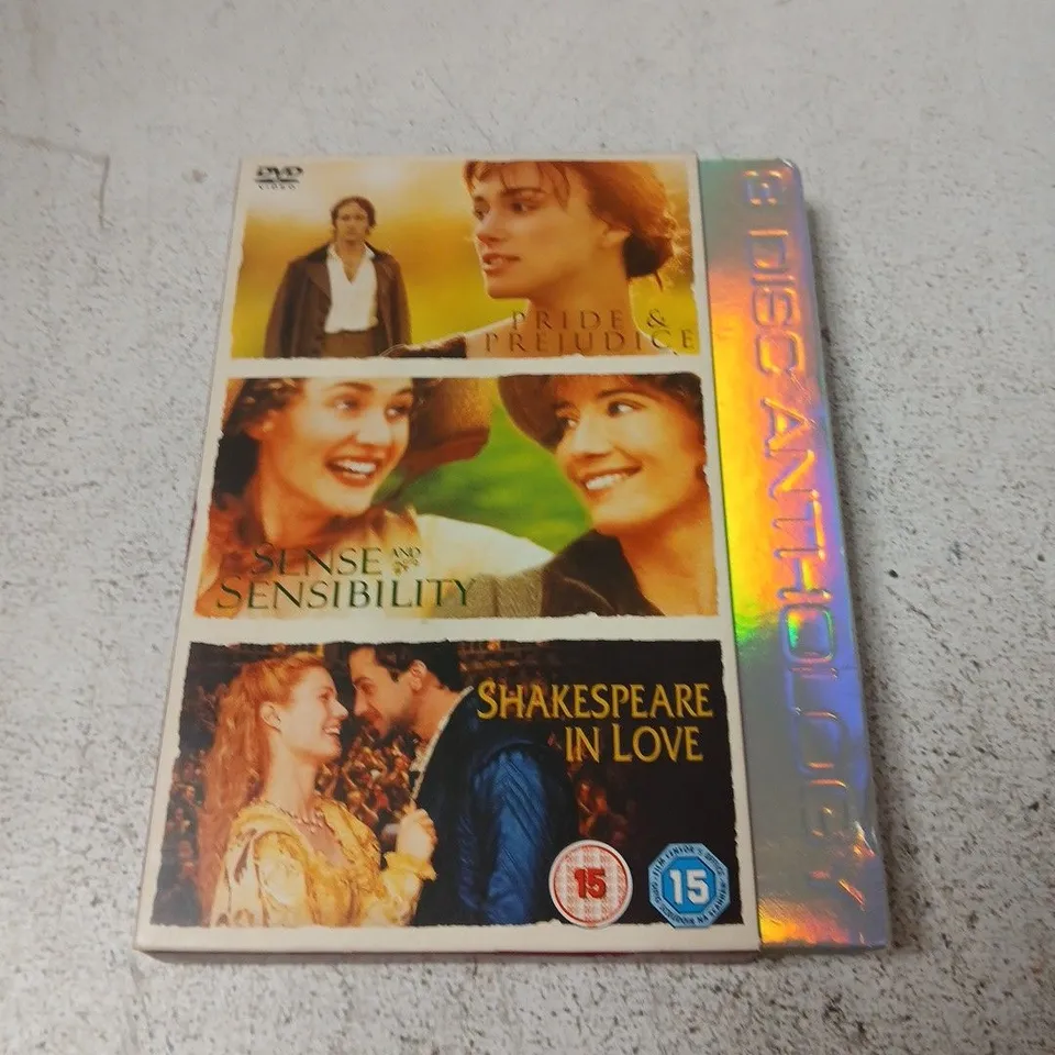 3-DISC DVD BOX SET - PRIDE & PREJUDICE, SENSE AND SENSIBILITY AND SHAKESPEARE IN LOVE