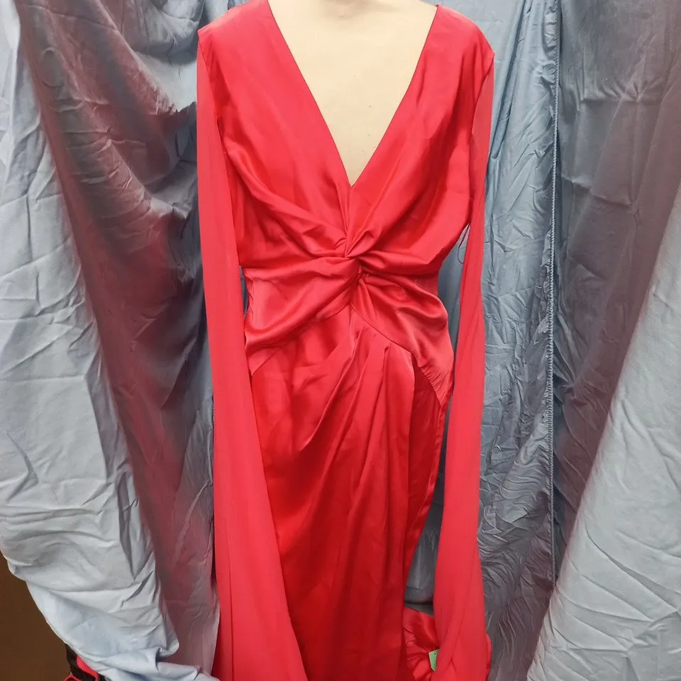 COAST SATIN CAPE SLEEVE MAXI DRESS – RED, UK 16