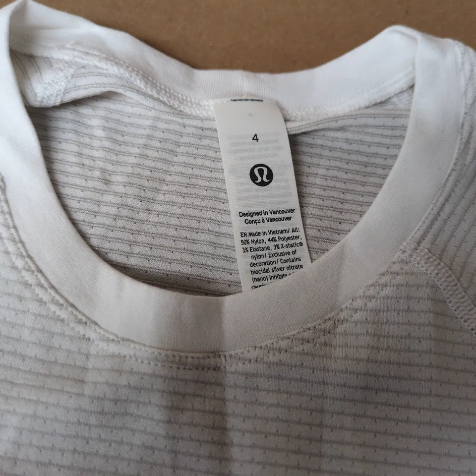 LULULEMON SWIFTLY TECH CROPPED LONG SLEEVE 2.0 IN WHITE - SIZE 4