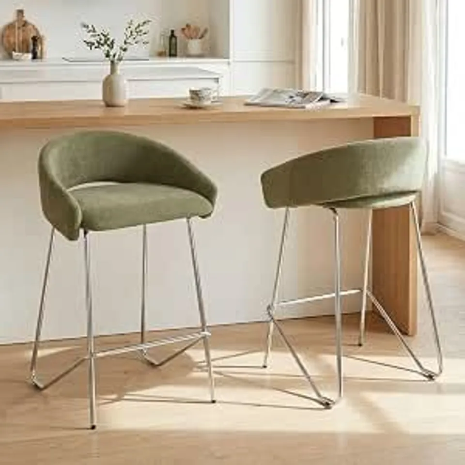 BOXED CHAIRUS MODERN BAR STOOLS 2PCS, SILVER-TONE METAL FRAME, GREEN