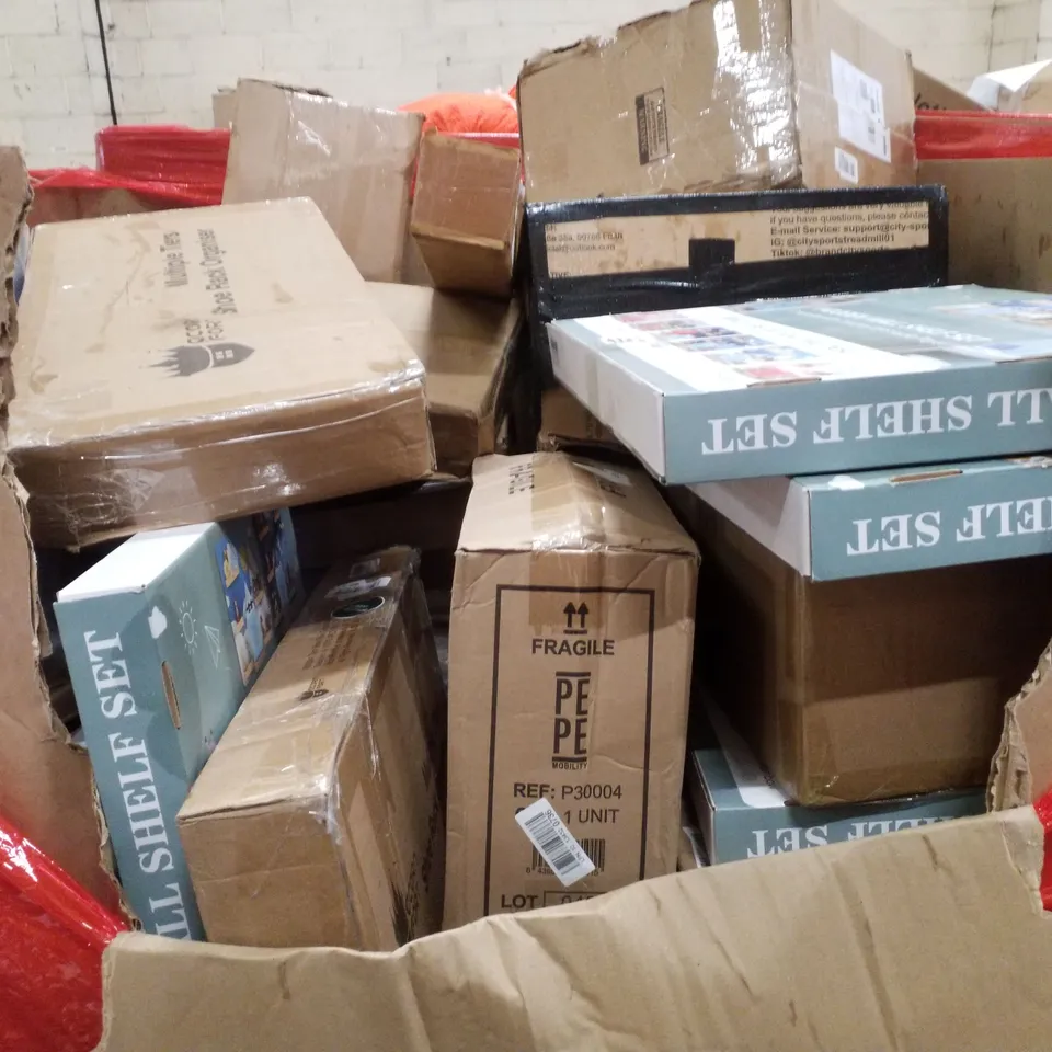 PALLET CONTAINING ASSORTED PRODUCTS INCLUDING MULTIPLE SHOE RACK ORGANISER, WOODEN WALL SHELF SET, TOILET RISER 4" & FOAM SEAT CUSHION