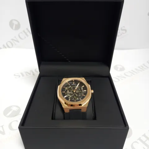 MENS EDISON AUTOMATIC WATCH – SKELETON DIAL – GLASS BACK CASE – RUBBER STRAP 