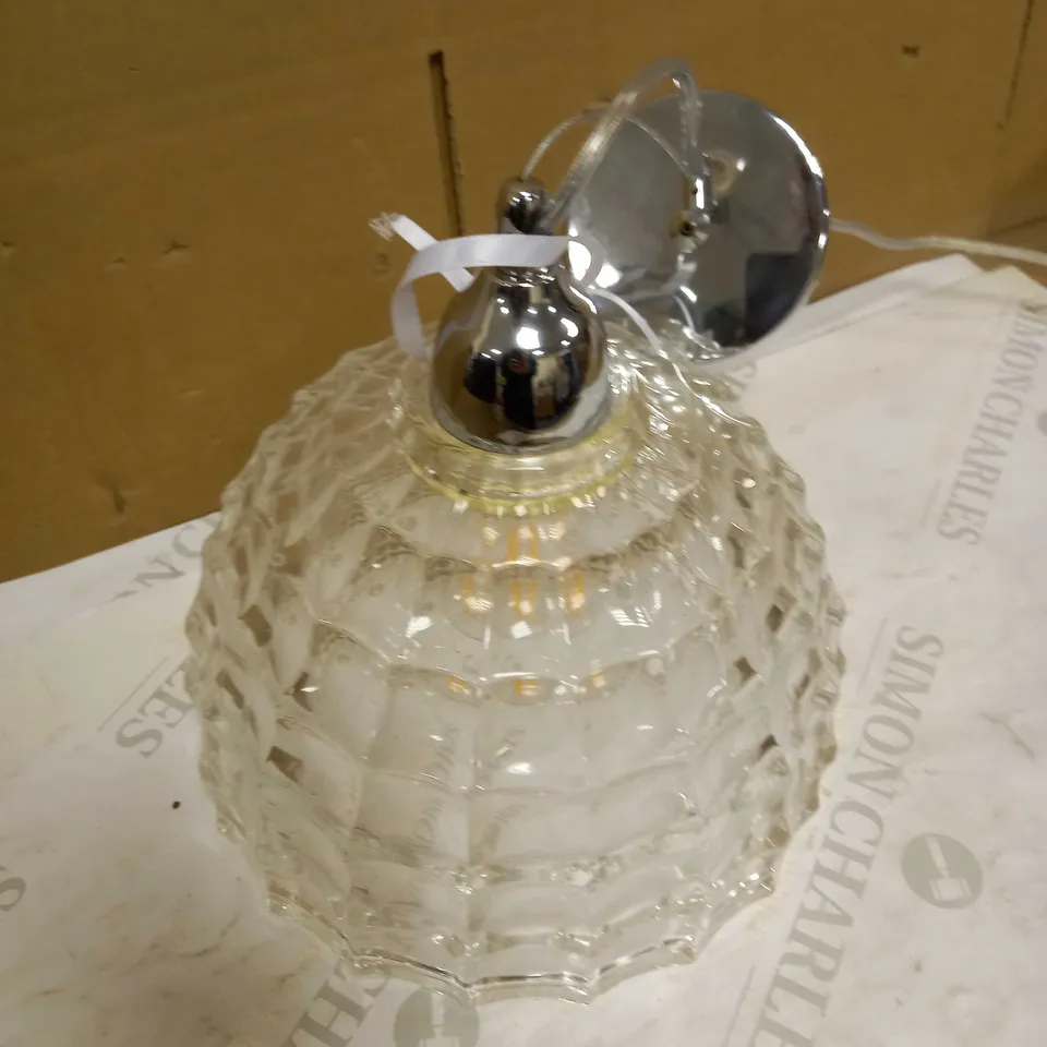 CUT-GLASS-EFFECT 1-LIGHT PENDANT BOWL WITH CHROME FITTING