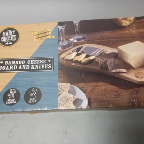 BOXED HAIRY BIKERS BAMBOO CHEESE BOARD AND KNIVES