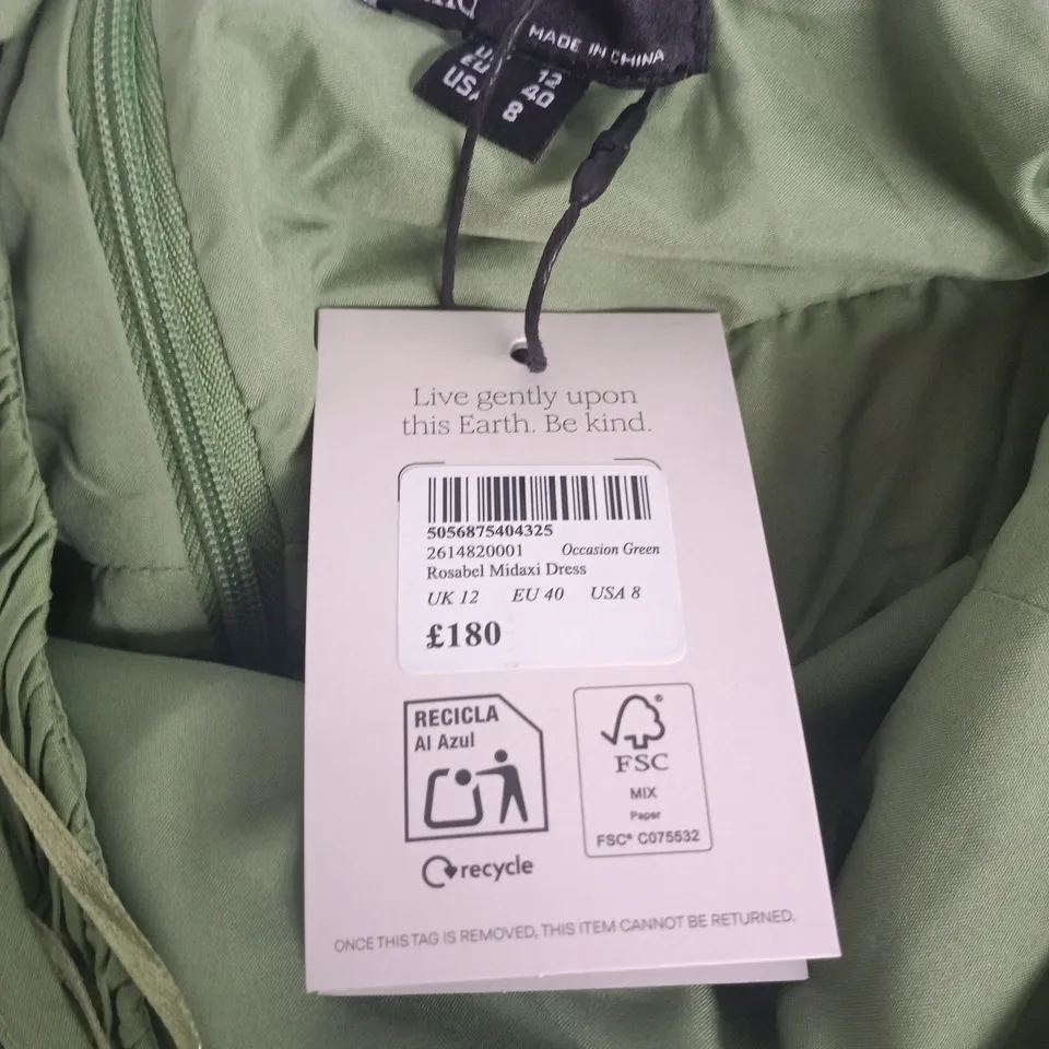 NOBODY'S CHILD ROSABEL MIDAXI DRESS - UK 12, OCCASION GREEN (EU 40, US 8)