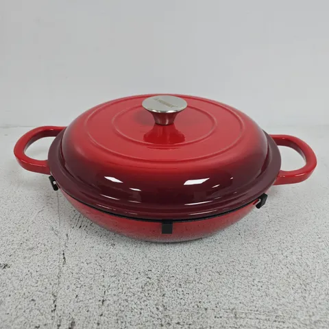 27CM CAST IRON ROUND CASSEROLE IN RED - COLLECTION ONLY