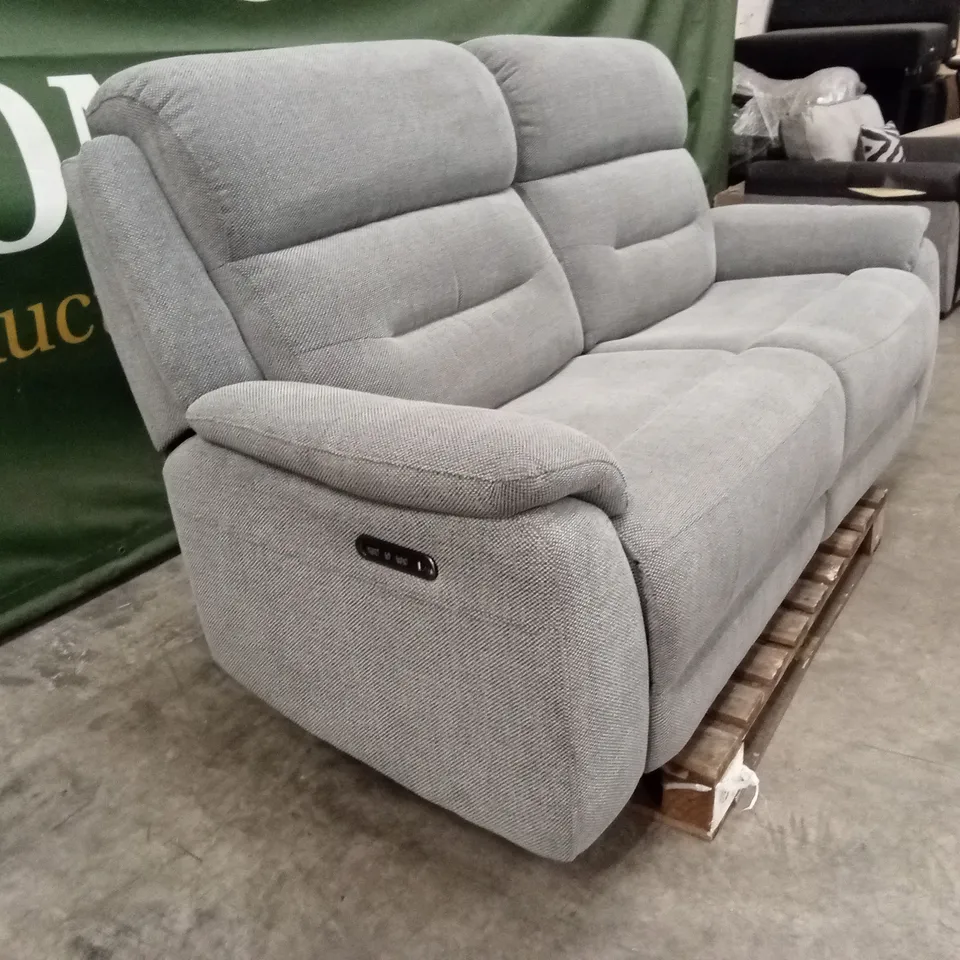QUALITY DESIGNER 3 SEATER FABRIC UPHOLSTERED POWER RECLINER SOFA