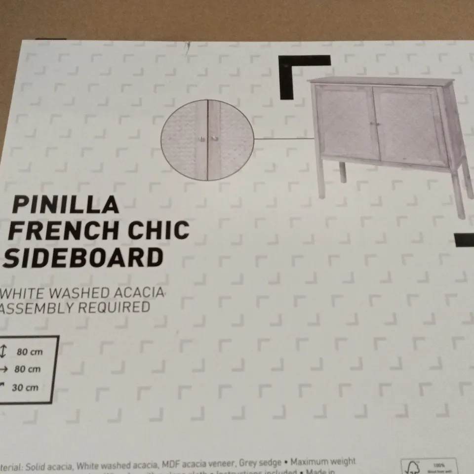 BOXED PINILLA FRENCH CHIC SIDEBOARD - WHITE WASHED ACACIA 