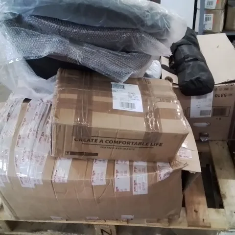 PALLET CONTAINING VARIOUS INCOMPLETE BOXED FURNITURE PARTS AND OTHER HOUSEHOLD ITEMS ETC.