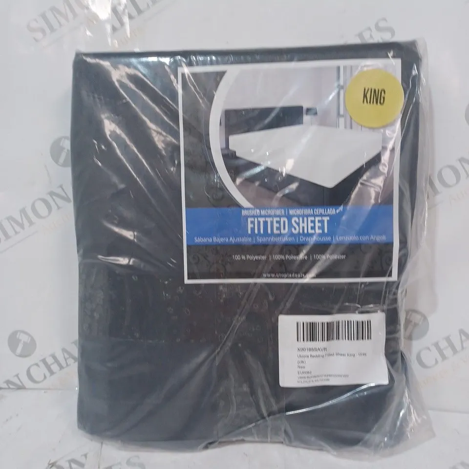 UTOPIA BRUSHED MICROFIBER FITTED SHEET IN GREY - KING