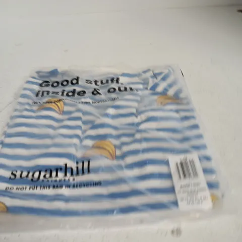 SUGARHILL MAGGIE T-SHIRT – OFF-WHITE & BLUE STRIPES (UK 12)