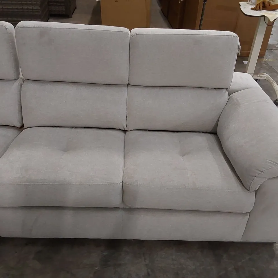 DESIGNER GREY FABRIC UPHOLSTERED CORNER SOFA WITH ADJUSTABLE HEAD RESTS 
