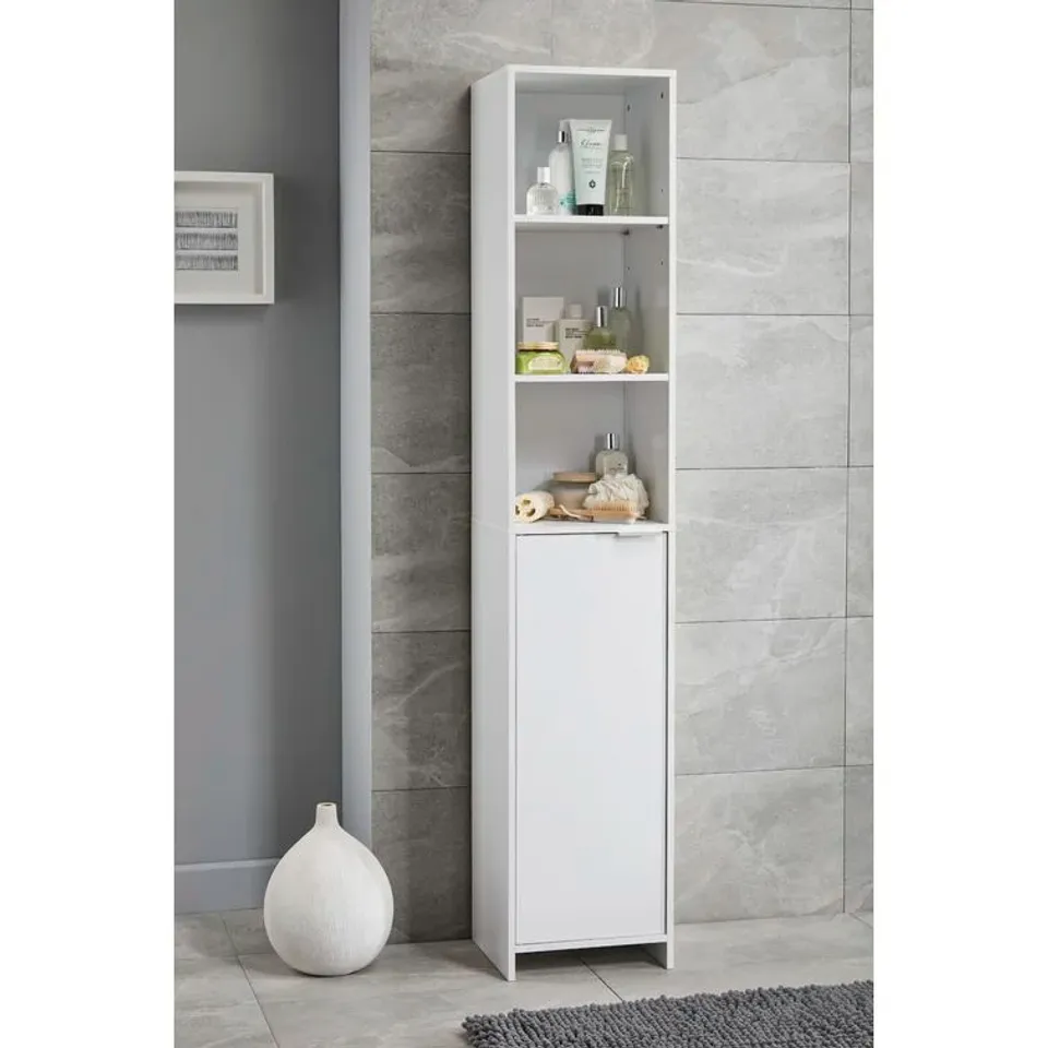 BOXED ANALYSE FREESTANDING TALL BATHROOM CABINET, WHITE (1 BOX)