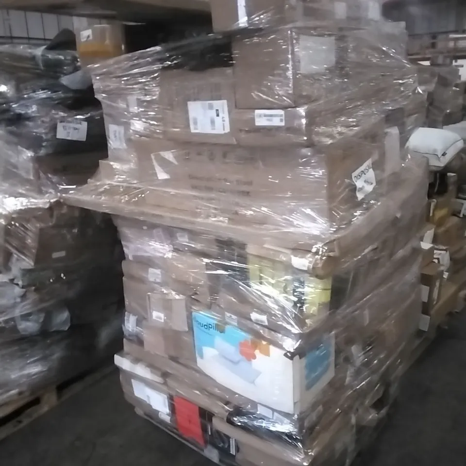 PALLET CONTAINING ASSORTED PRODUCTS INCLUDING BAR STOOL, BRAKE PAD, MEAT GRINDER & PARNTER DUVET