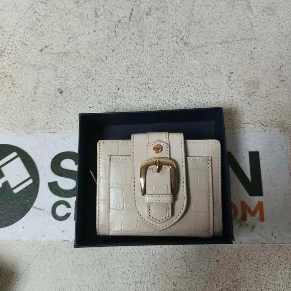 PAUL COSTELLOE CROC-EFFECT WALLET – CREAM LEATHER WITH GOLD BUCKLE – BOXED