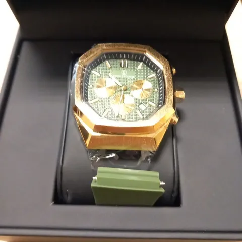 MENS LOUIS LACOMBE CHRONGRAPH WATCH β 3 SUB DIALS β GOLD COLOUR CASE β GREEN RUBBER STRAP β EST Β£380
