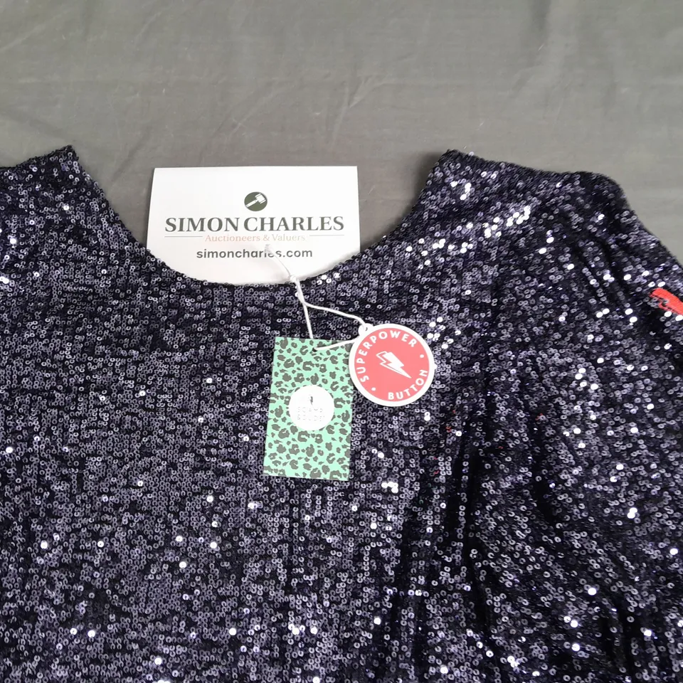 SCAMP AND DUDE ADULTS PUFF SLEEVE MIDI DRESS IN NAVY SEQUIN - 20